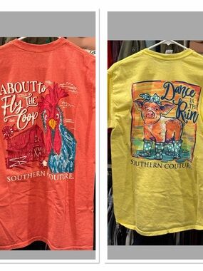 Southern Couture - two t-shirts, Orange and yellow Gildan Heavy Cotton Tees, M